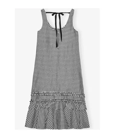 Ganni Checked Sleeveless Midi Dress In Gray