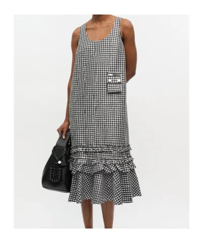 Ganni Checked Sleeveless Midi Dress In Gray