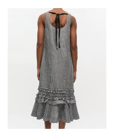 Ganni Checked Sleeveless Midi Dress In Gray