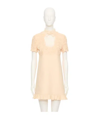 Valentino Floral Applique Crepe Mini Dress In Nude