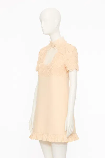 Valentino Floral Applique Crepe Mini Dress In Nude