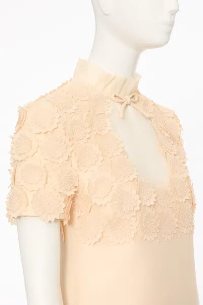 Valentino Floral Applique Crepe Mini Dress In Nude