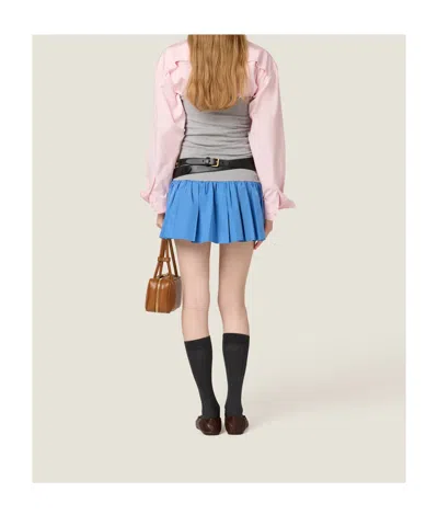 Miu Miu Pleated Two-tone Mini Skirt With Poplin And Jersey In Gray