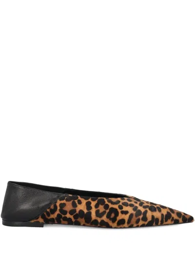 Saint Laurent Brown Ballerinas With Leopard Motif And Foldable Buttress In Fabric Woman In Animal Print