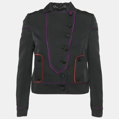 Pre-owned Gucci Black Silk Blend Button Front Blazer M