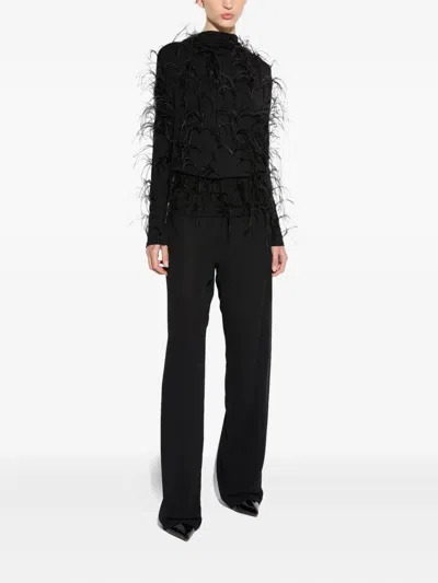 Lapointe Jersey Blouson Top With Feathers In Black