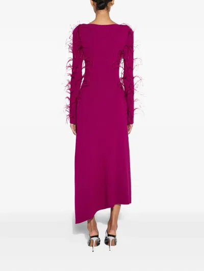 Lapointe Feather Long-sleeve Asymmetric Matte Viscose Midi Dress