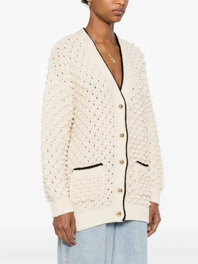 Frame Womens Cream The Bauble V-neck Cotton-knit Cardigan In White
