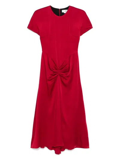 Victoria Beckham Fuchsia Pink Midi Dress With Gathered Waist In Red