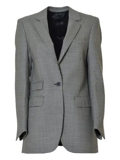 Tonello Straight Pied-de-poule Virgin Wool Twill Blazer In Gray