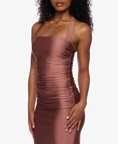 Alex & Sophia Juniors' Ruched Halter Midi Dress In Burgundy