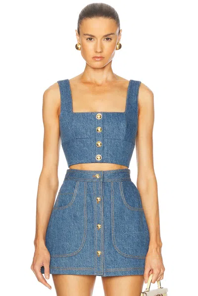 Adam Lippes Quinn Button-embellished Cropped Denim Top