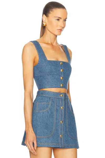 Adam Lippes Quinn Button-embellished Cropped Denim Top