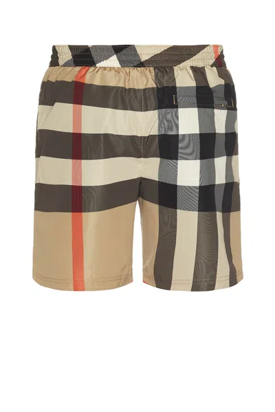 Burberry Check Swim Shorts In Beige