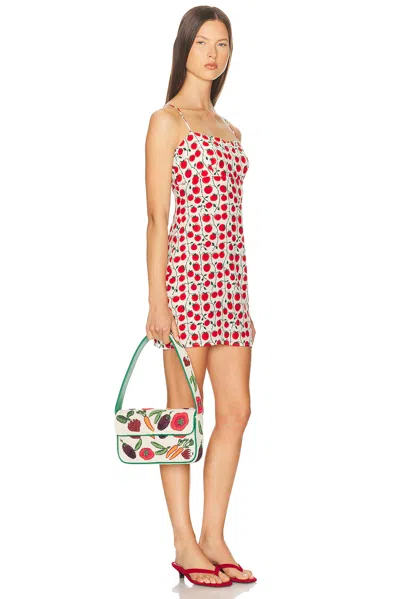 Staud Beaded Shoulder Bag Leather Strap In Red