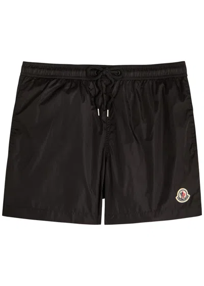 Moncler Logo Patch Swim Shorts With Elastic Waist In Black