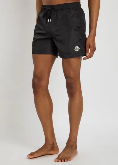 Moncler Logo Patch Swim Shorts With Elastic Waist In Black