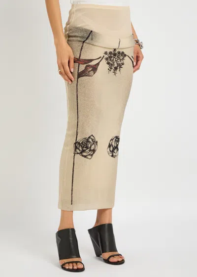 Jean Paul Gaultier Mesh Skirt Double Layer Printed Tattoo Rose & Bird