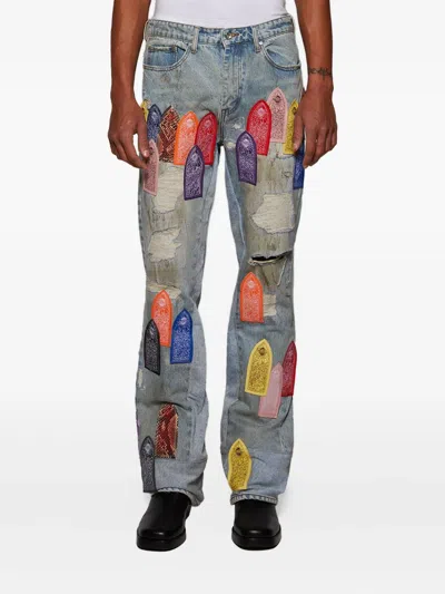 Who Decides War Patch Arched Repaired Distressed Denim