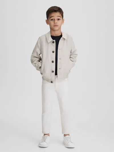 Reiss Stone Cadiz 9-13 Yrs Linen Elasticated Trim Bomber Jacket
