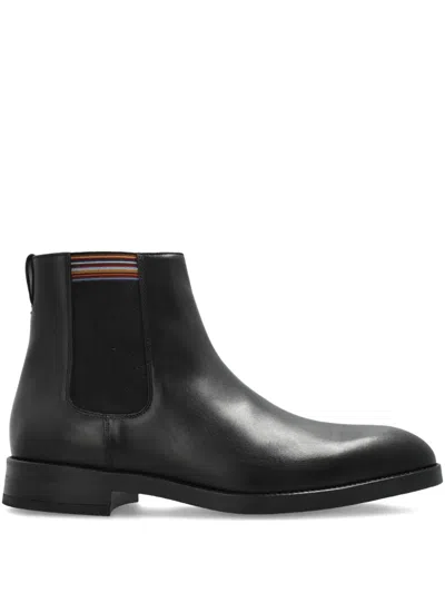 Paul Smith Black Leather Lansing Signature Stripe Chelsea Boots In Black