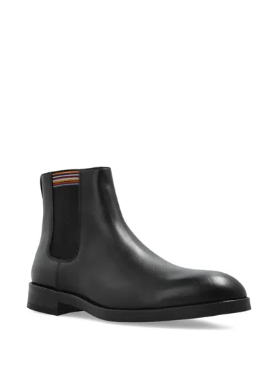 Paul Smith Black Leather Lansing Signature Stripe Chelsea Boots In Black