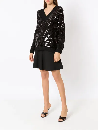 Valentino Sequin-embellished V-neck Jumper In Black