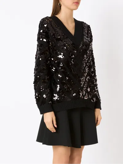 Valentino Sequin-embellished V-neck Jumper In Black