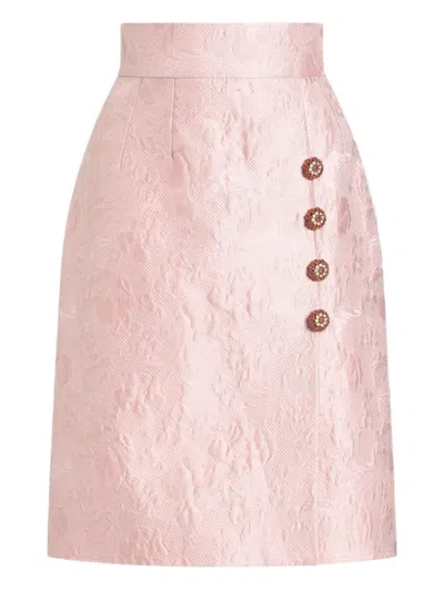 Dolce & Gabbana Jacquard Button-embellished Skirt In Pink