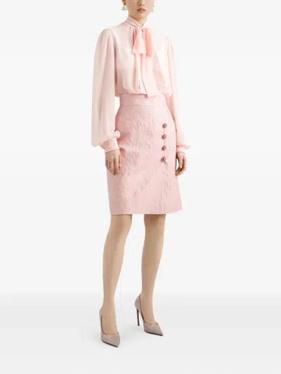 Dolce & Gabbana Jacquard Button-embellished Skirt In Pink