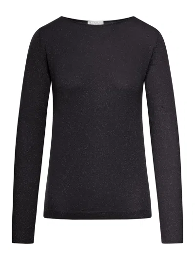 Brunello Cucinelli Cashmere Sweater With Lurex Inserts In Black