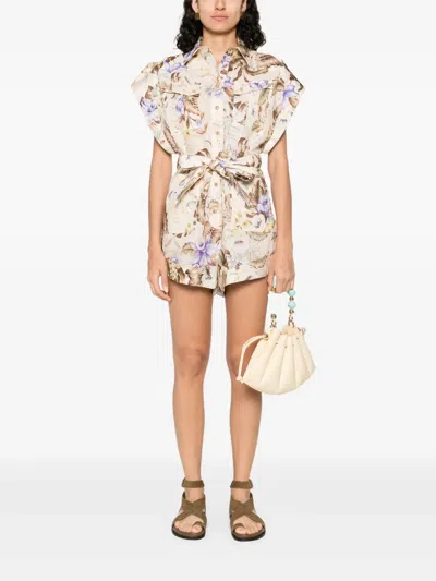 Zimmermann Floral Print Linen Jumpsuit In Multi