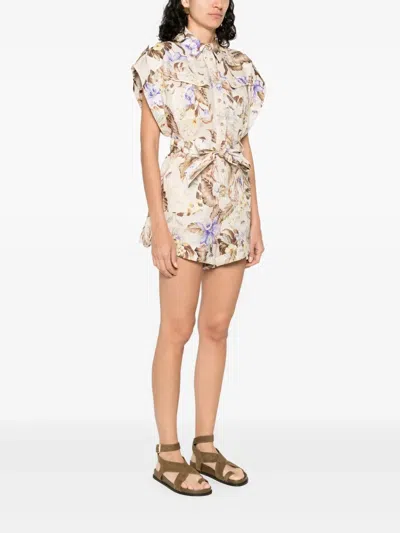Zimmermann Floral Print Linen Jumpsuit In Multi