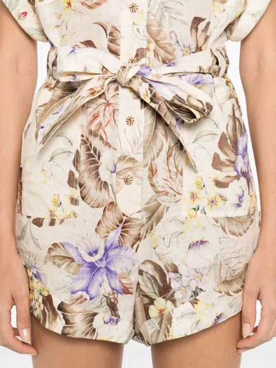 Zimmermann Floral Print Linen Jumpsuit In Multi