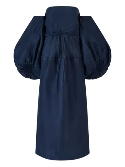 Rosie Assoulin Balloon-sleeve Off-the-shoulder Linen Midi Dress In Blue