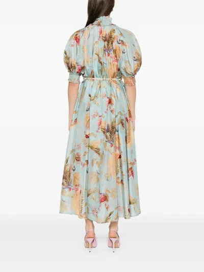 Zimmermann Ascension Billowed Silk Maxi Dress In Blue