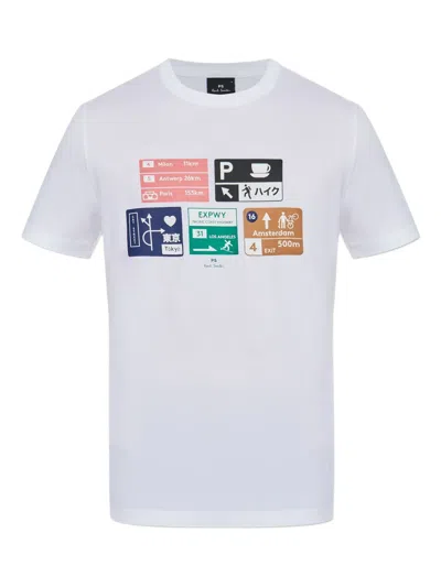 Ps By Paul Smith White 'road Signs' Print T-shirt