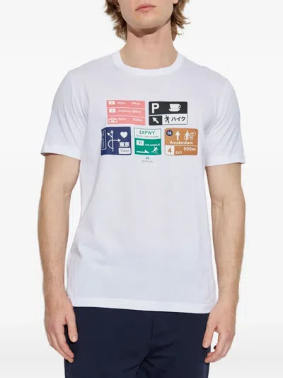 Ps By Paul Smith White 'road Signs' Print T-shirt