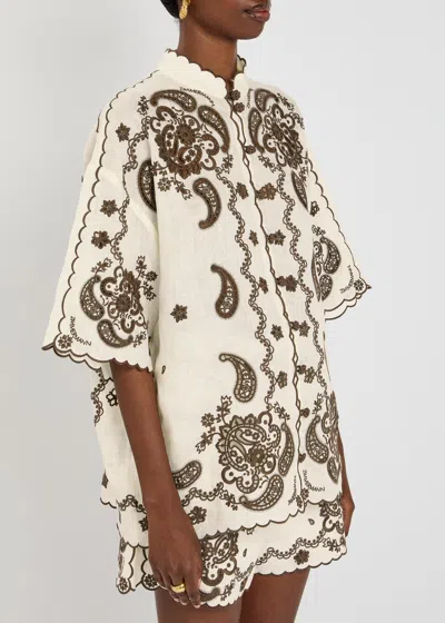 Zimmermann Ascension Leather-trimmed Broderie Anglaise Linen Shirt