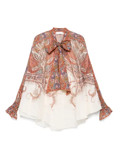 Zimmermann Rhiannon Tie-neck Ramie Shirt In Multi