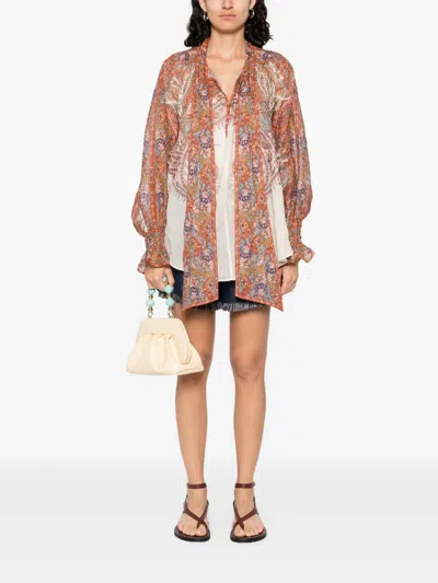 Zimmermann Rhiannon Tie-neck Ramie Shirt In Multi