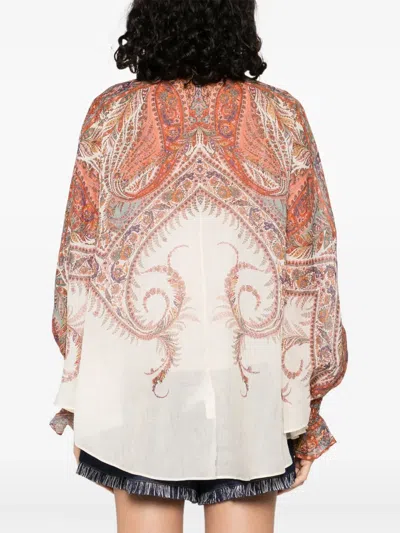 Zimmermann Rhiannon Tie-neck Ramie Shirt In Multi