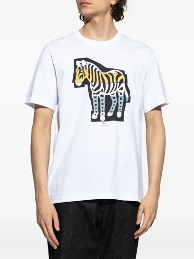 Ps By Paul Smith Ps Paul Smith Zebra Print Cotton T-shirt In White