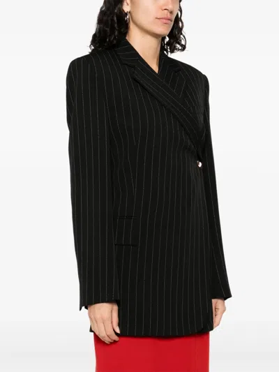 Sportmax Chalk-striped Blazer With Crossover Fastening