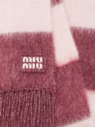 Miu Miu Embroidered Mohair Blend Scarf In Burgundy