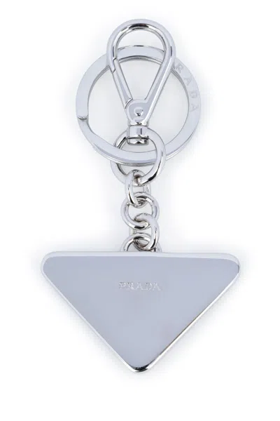Prada Saffiano Leather And Metal Keychain Accessories In Gray