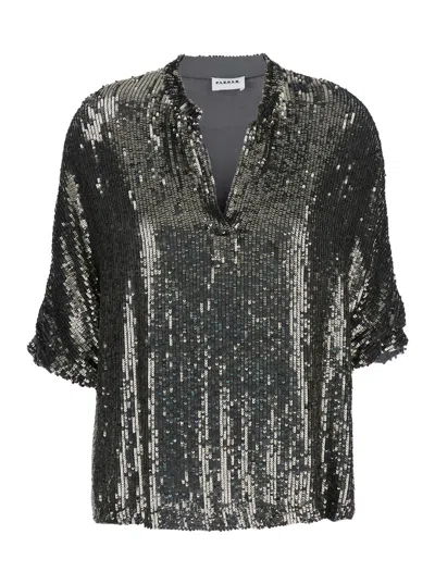 P.a.r.o.s.h Metallic Sequin Blouse With V Neck In Tech Fabric Woman