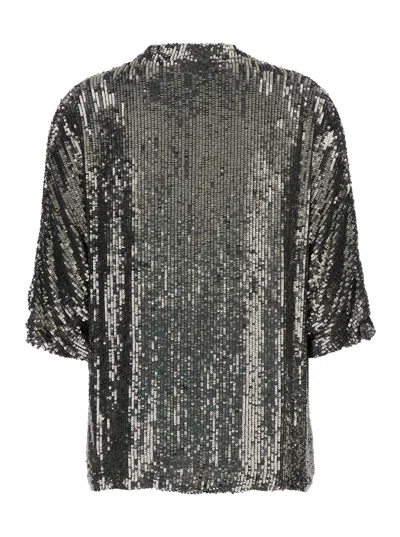 P.a.r.o.s.h Metallic Sequin Blouse With V Neck In Tech Fabric Woman