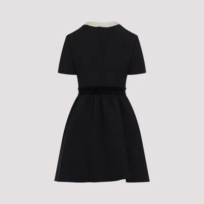 Valentino Bow-detailed Velvet And Ribbed Satin-trimmed Wool And Silk-blend Mini Dress In Black
