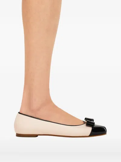 Ferragamo Round Toe Ballerina Shoes With Bow Detail